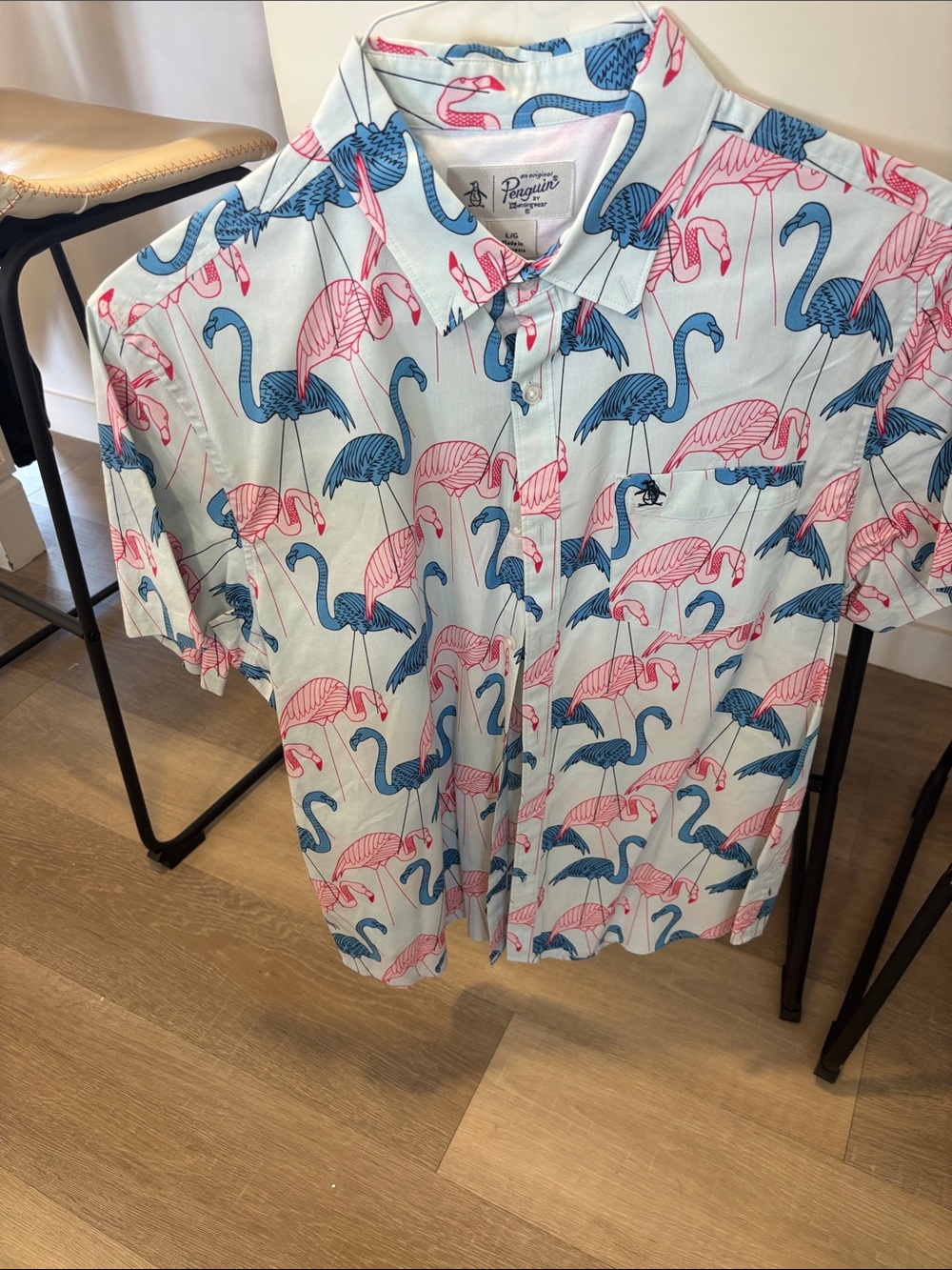 Original Penguin Short-Sleeve Flamingo Print Shirt - Light Blue